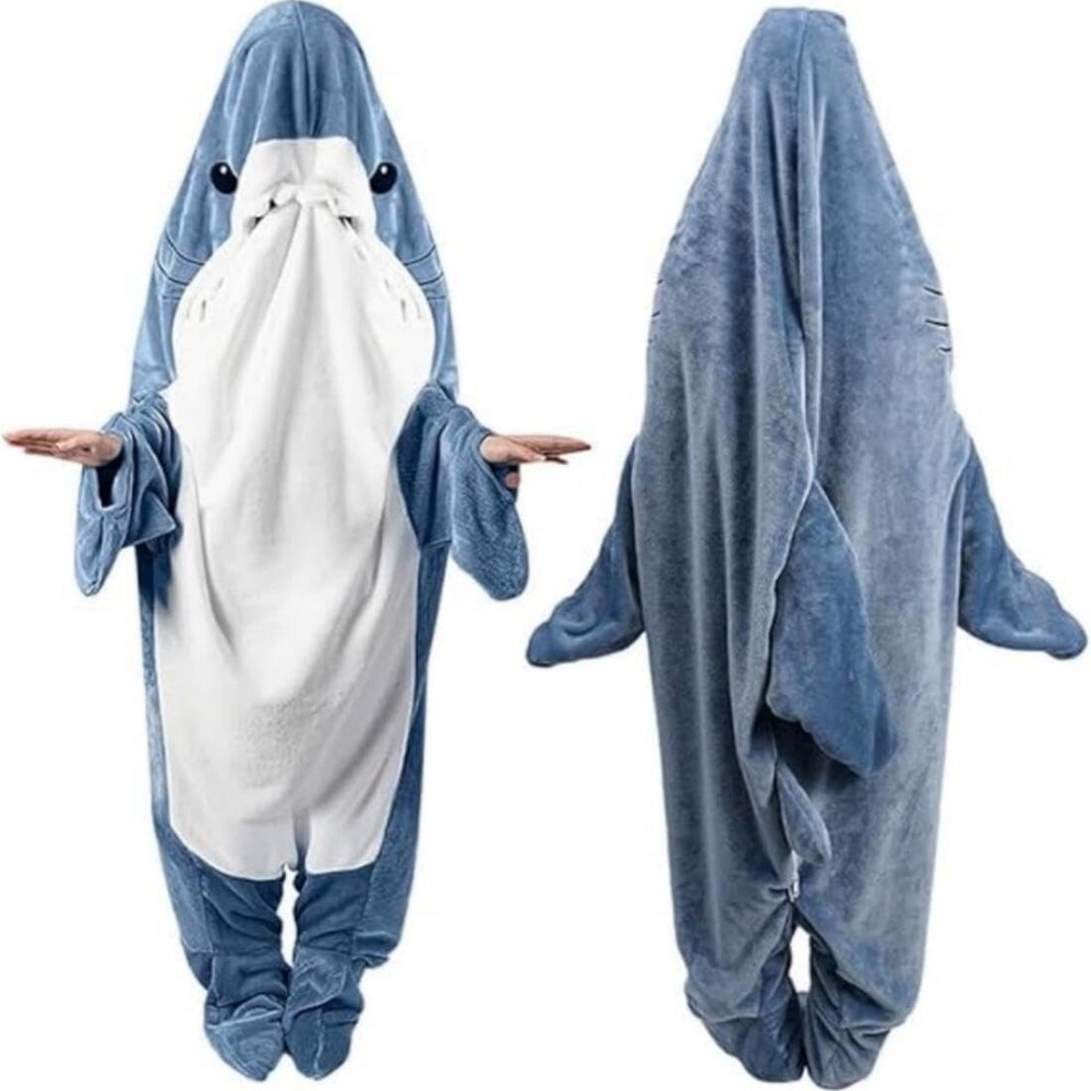 Shark Blanket Hoodie One Piece Adult XL Pajama Costume Sleepwear, clean, left